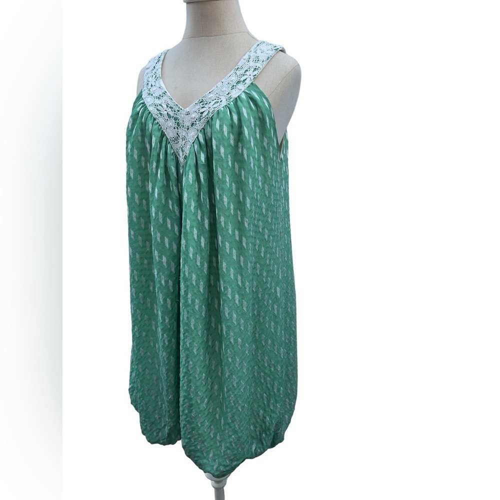 Vintage Helen Wang Silk Green and White Lace Dress Size 4 - Picture 2 of 9